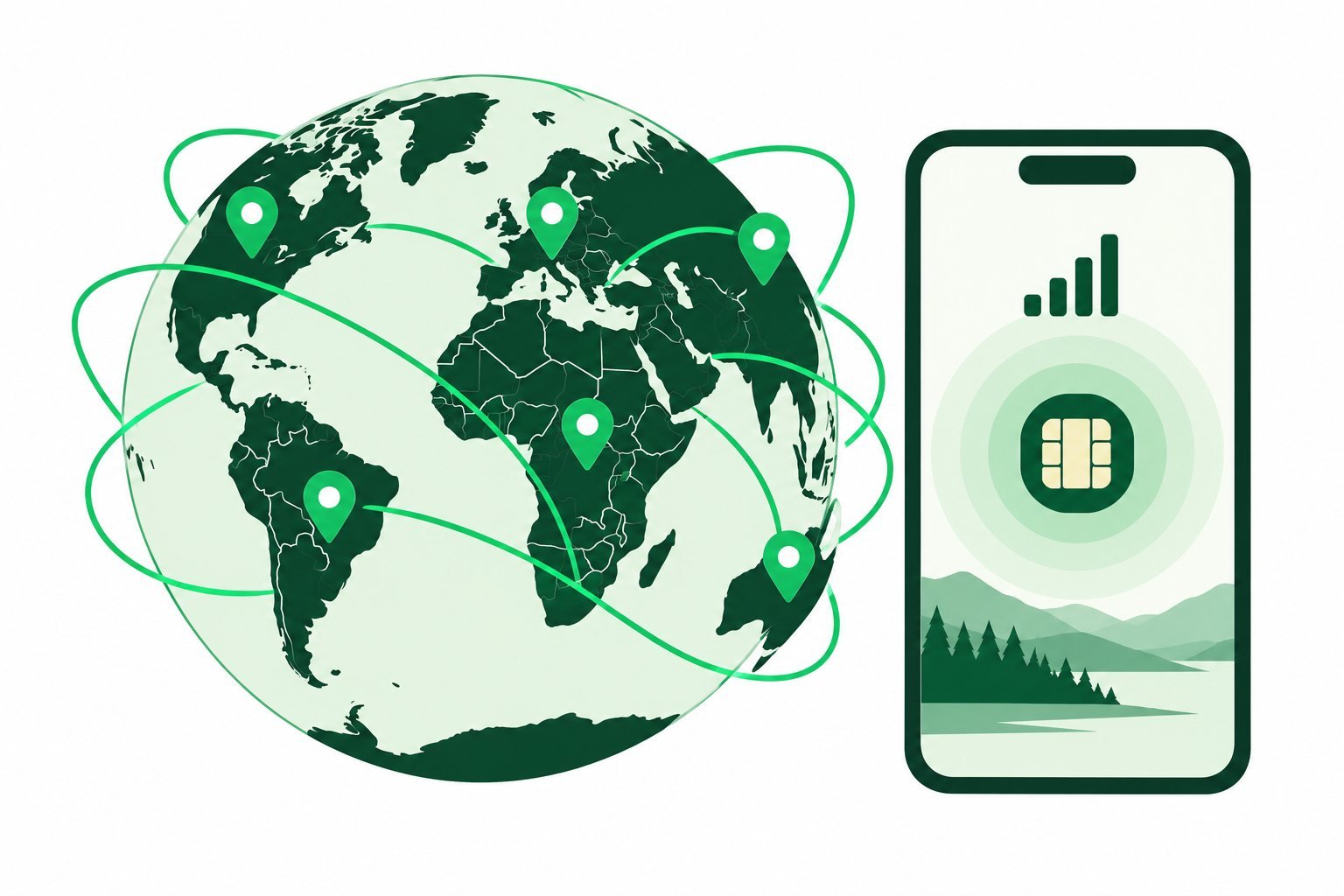Globe and phone illustrating destination coverage