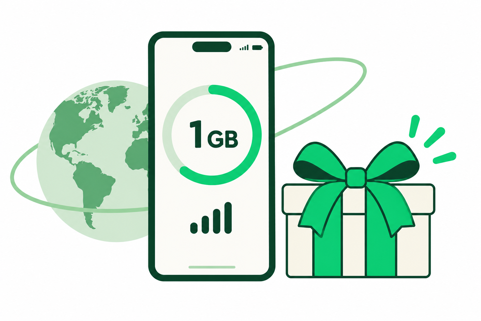 Phone with a 1 GB data allowance and a gift box