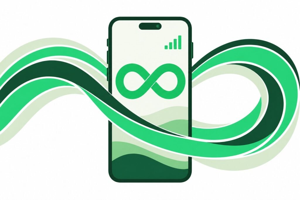Phone with an infinity symbol illustrating unlimited data